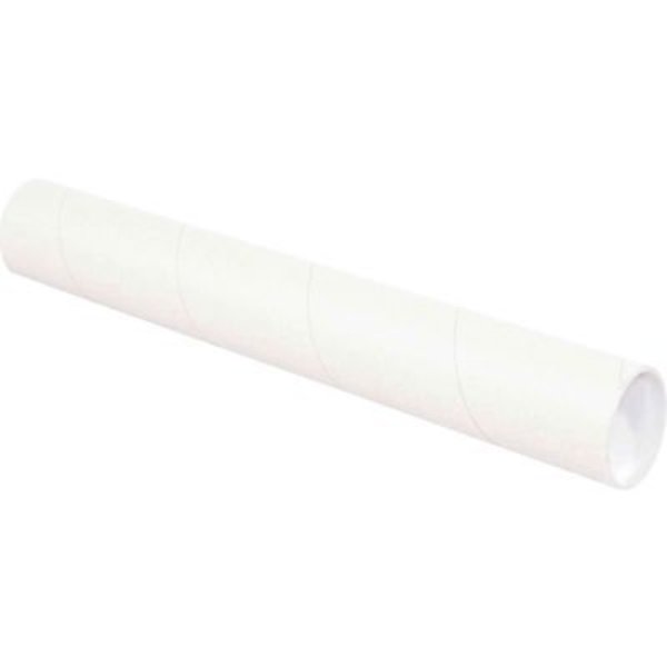 The Packaging Wholesalers Mailing Tubes With Caps, 3" Dia. x 48"L, 0.08" Thick, White, 24/Pack P3048W